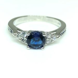 925/14kw Gold Genuine Sapphire/CZ Ring